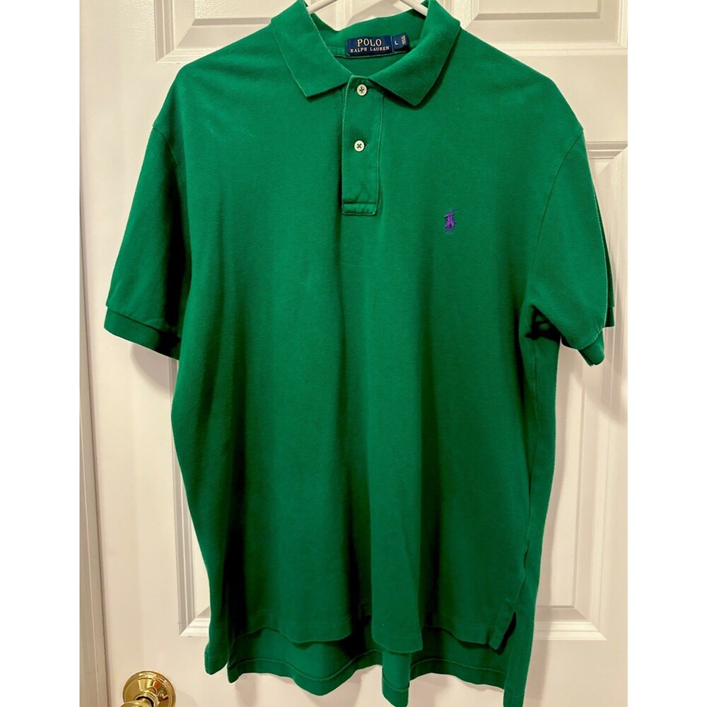 Polo Ralph Lauren Green 100% Cotton Short Sleeve 2 Button Collared Polo Shirt L